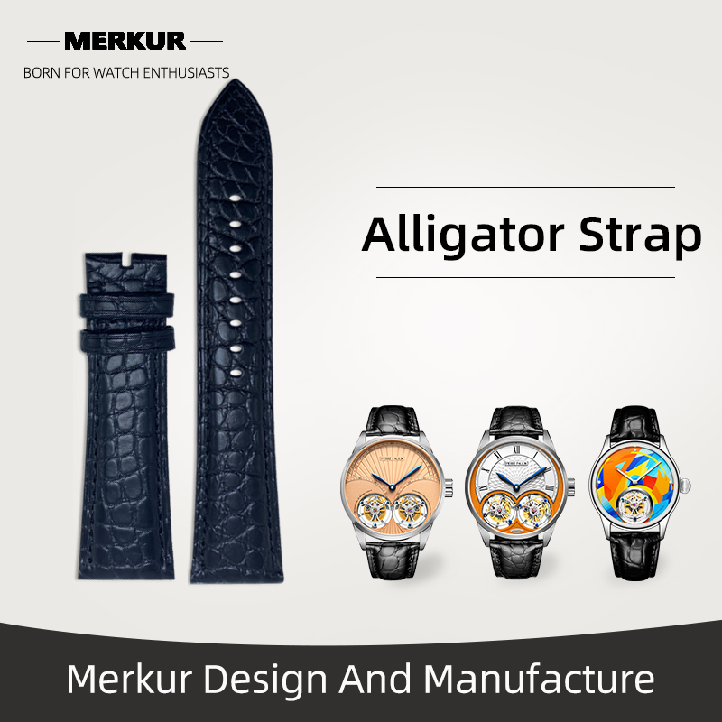 New MERKUR Watch Genuine Aligator Band Strap 21-22MM  From Merkur Military  water Resist For Mens Womens Watches Diver Chronograph Tourbillon Vintage Retro Pilot Watch Seagull 1963