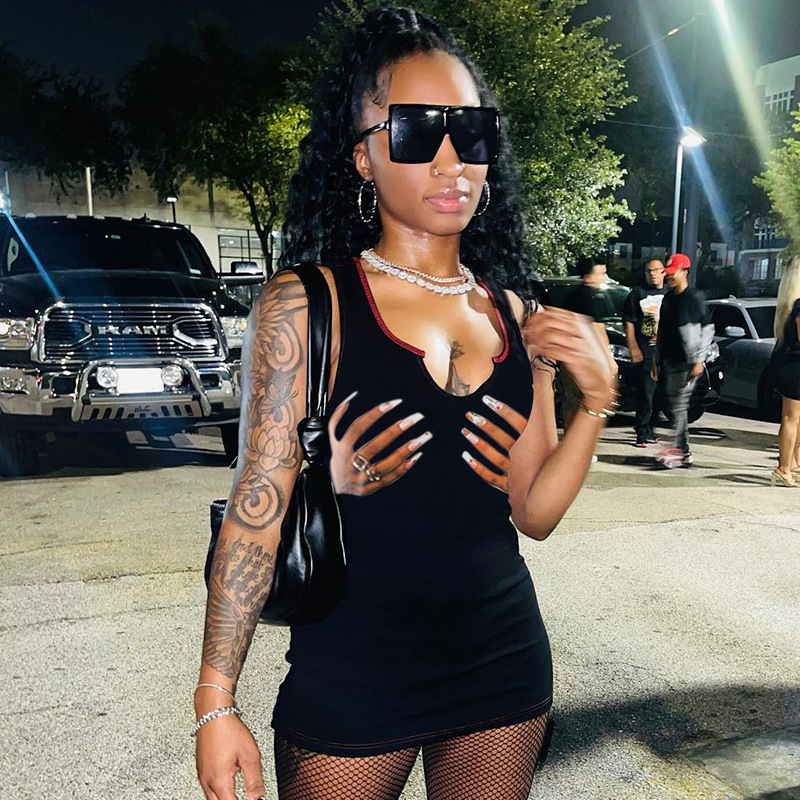 Women Summer Printed V-Neck Slim Sexy Mini Dress