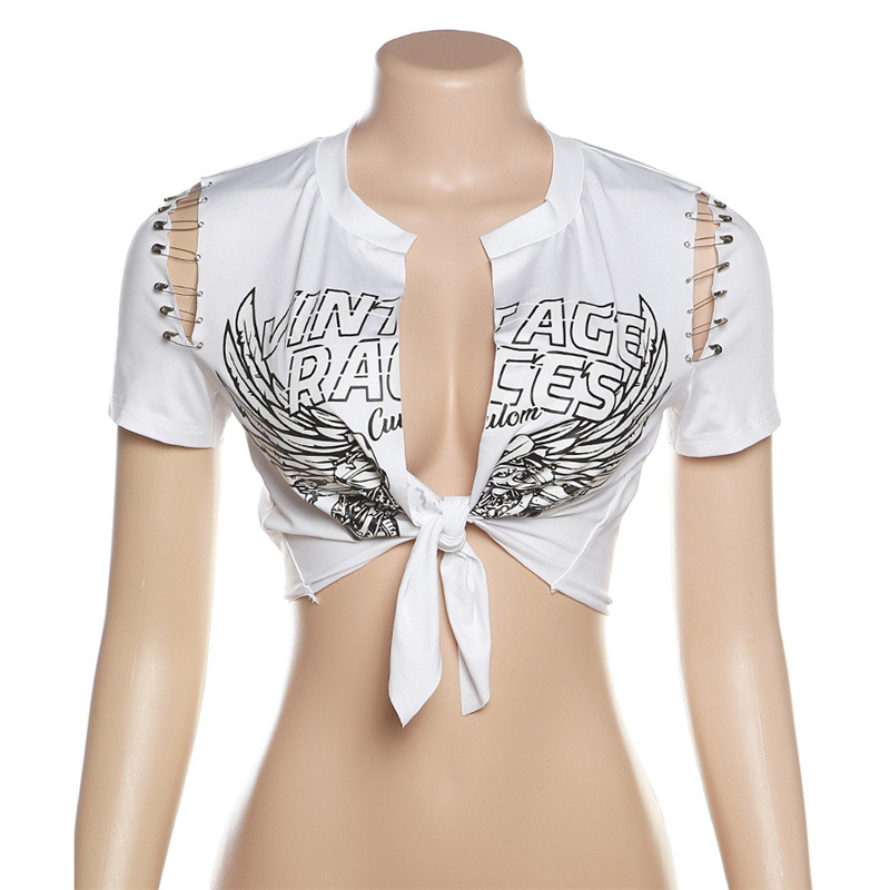 Summer Women Casual Printed Cardigan Tie Crop Top