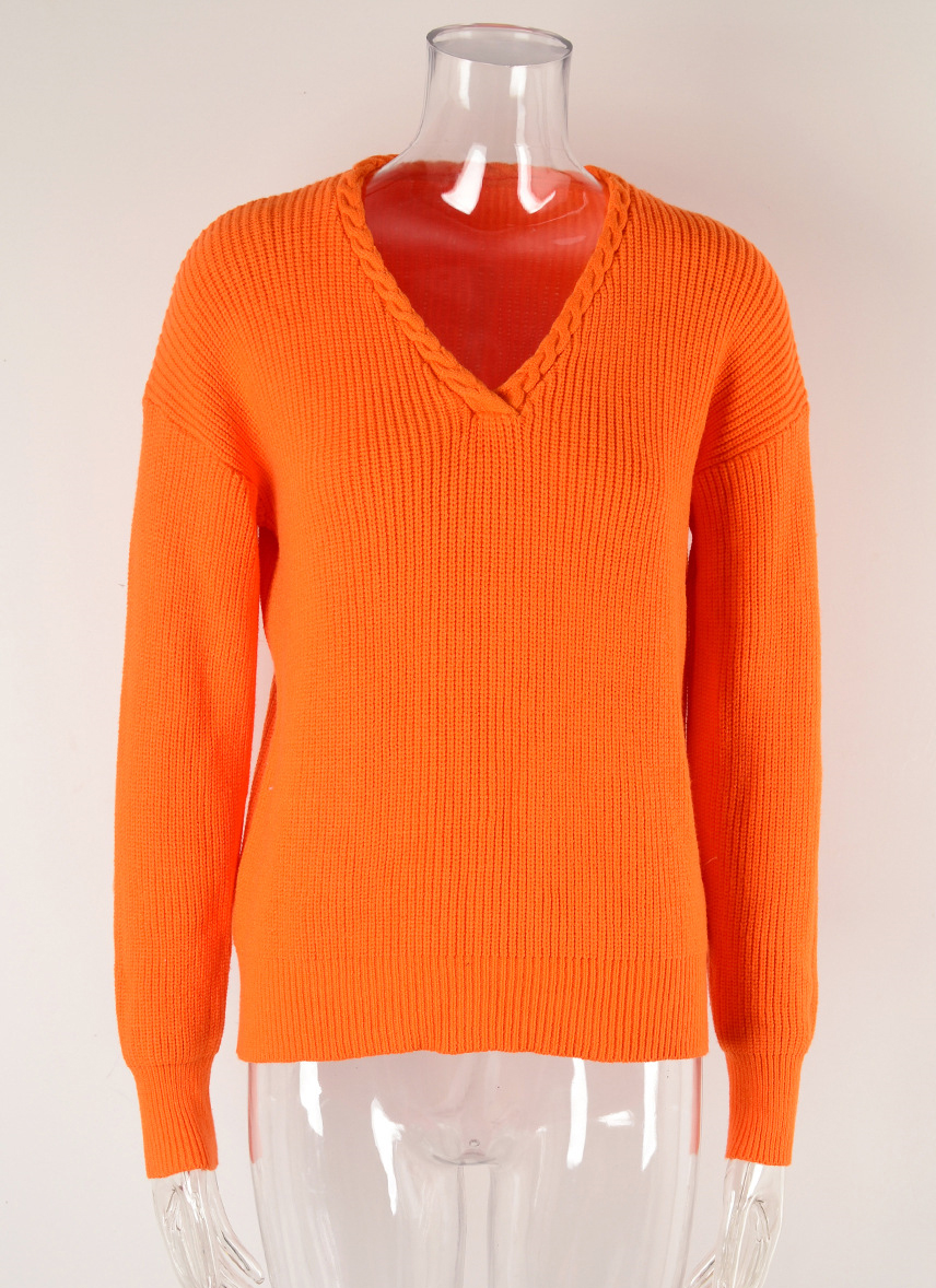 Women v-neck twist knittin sweater