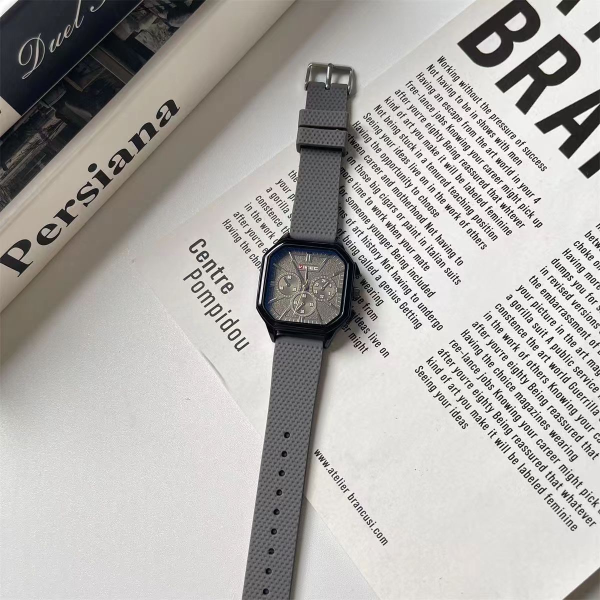 Men's watch Japanese and Korean square fashion trend black technology teenagers students men and women casual handsome large dial