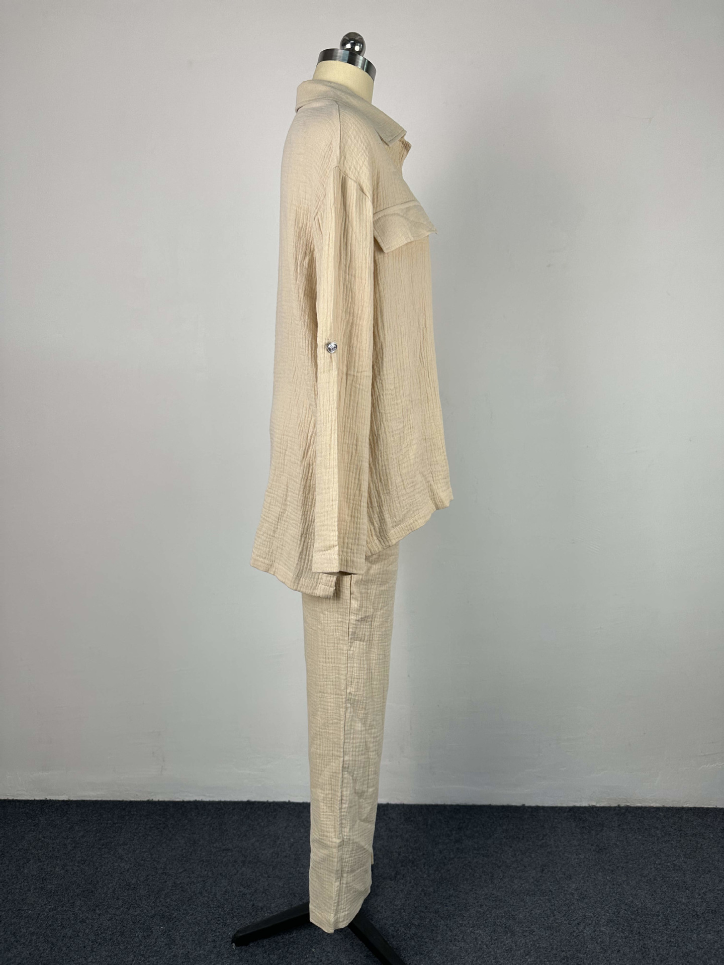 Plus Size Women's Double Crepe Oversized Turndown Collar Long Sleeve Set