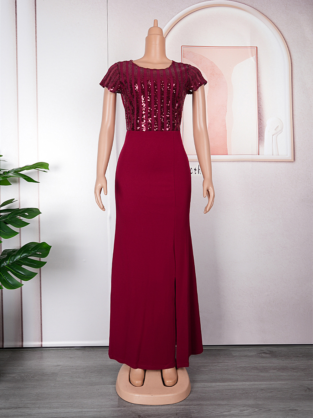 Plus Size African Dress Party Round Neck Solid Dress