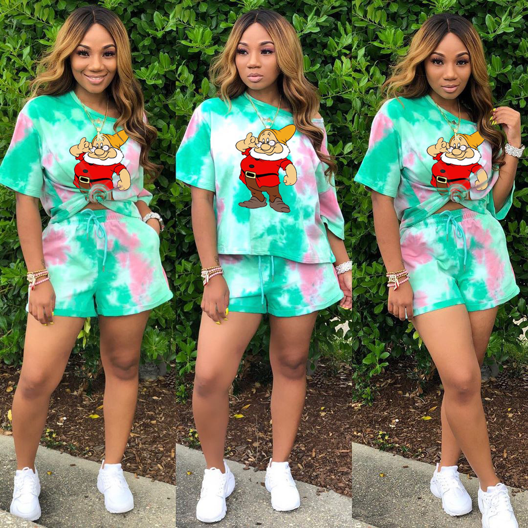 Women's Fashion Casual Print Short Sleeve Two-Piece Set