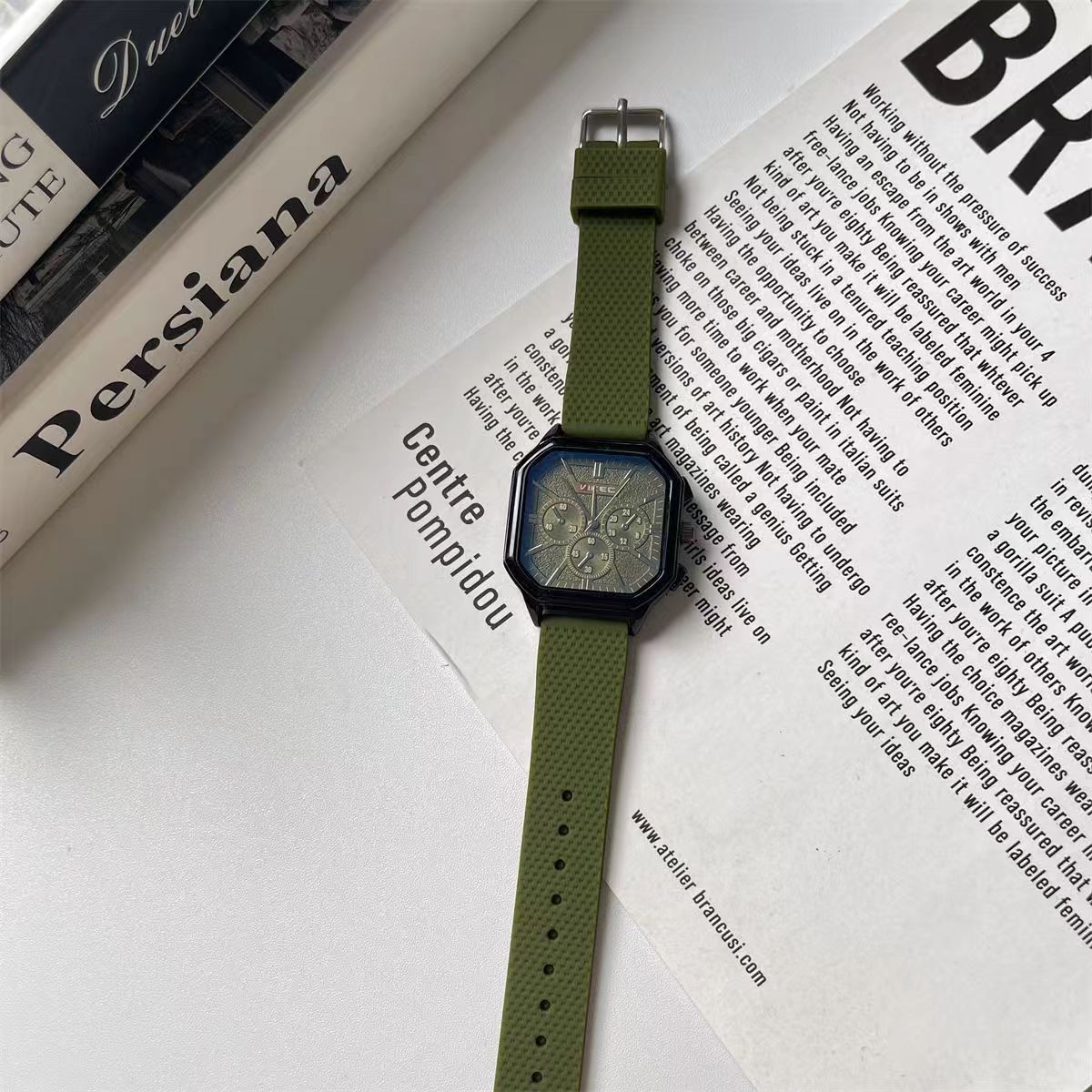 Men's watch Japanese and Korean square fashion trend black technology teenagers students men and women casual handsome large dial