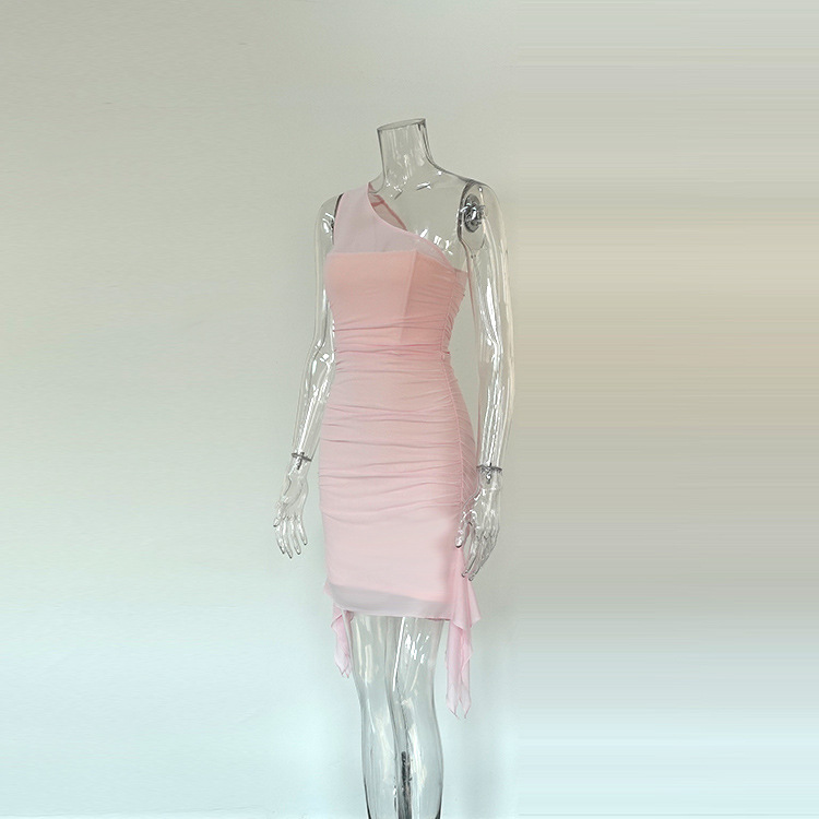 Women's Chic Premium Slash Shoulder Mesh Patchwork Tight Fitting Bodycon Dress