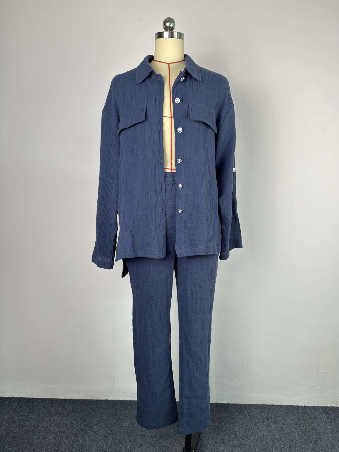 Plus Size Women's Double Crepe Oversized Turndown Collar Long Sleeve Set