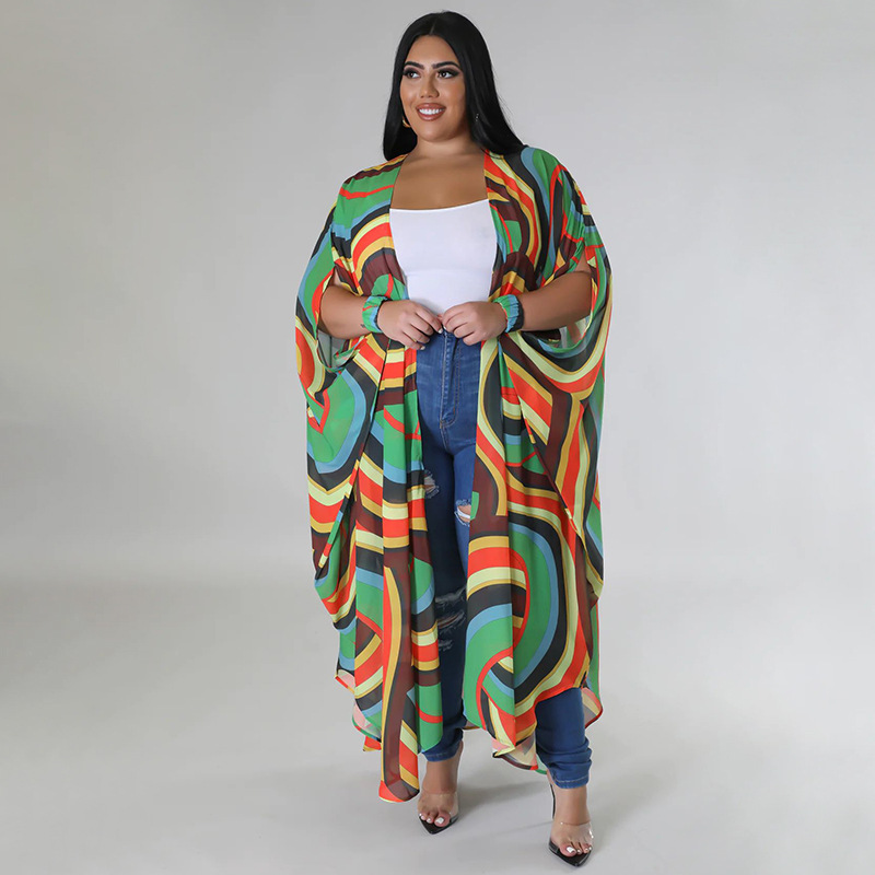 Plus Size Women Chiffon Print Casual Robe