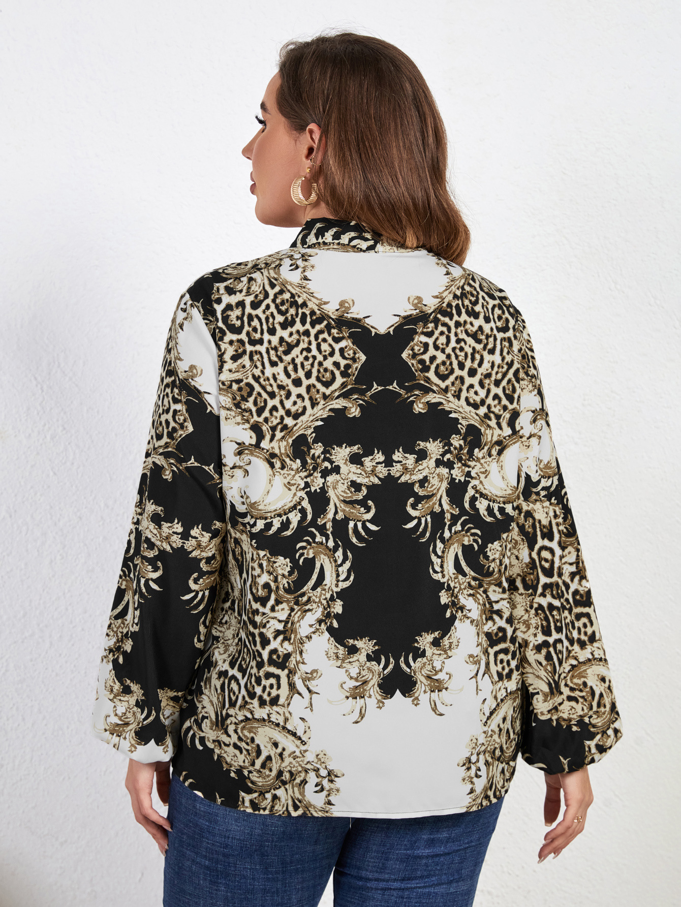 Plus Size Women Casual Print Long Sleeve Top