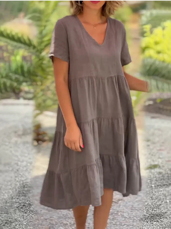 Summer Women V-Neck Solid Casual Dress