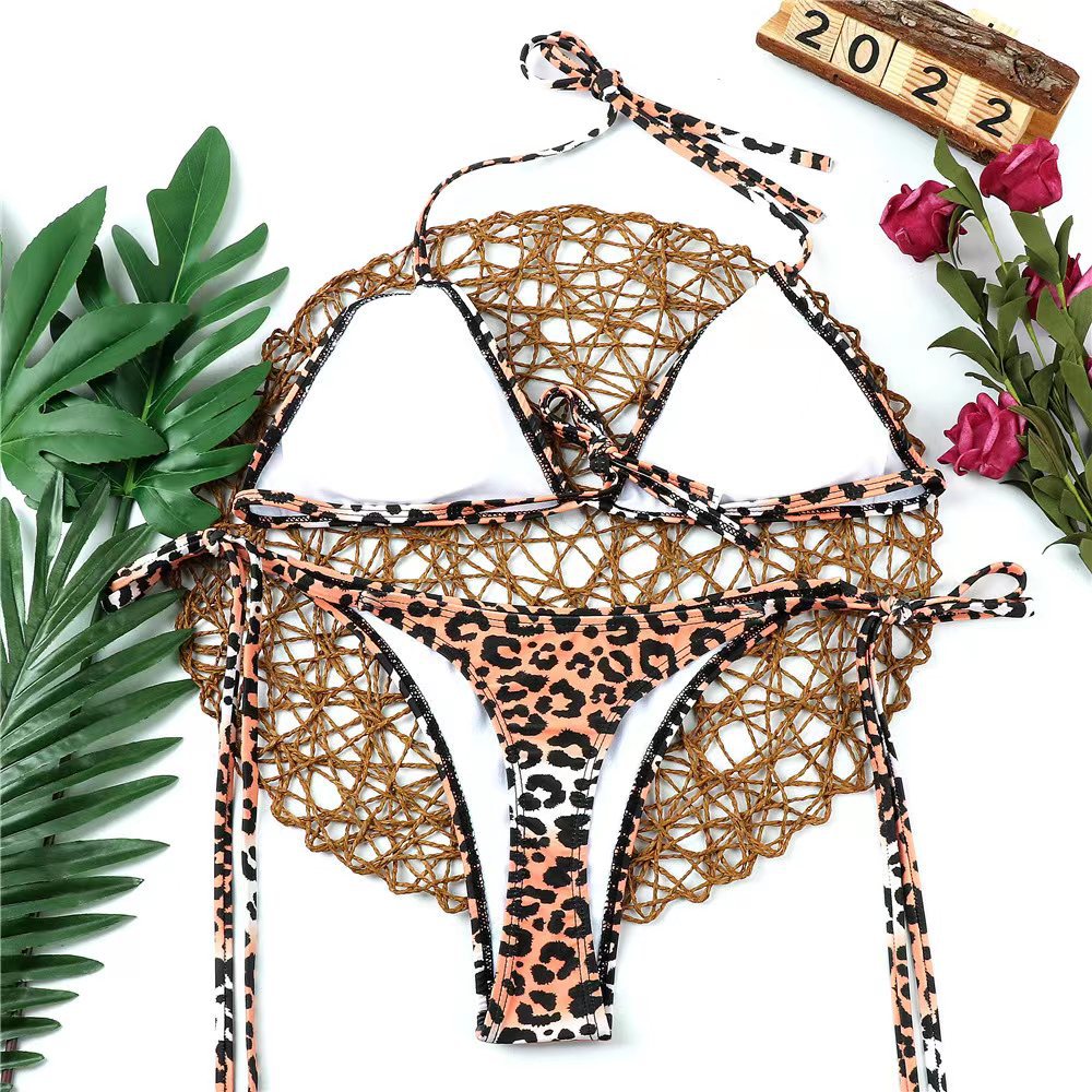 Leopard Print Swimsuit Sexy Bikini Two Pieces Lace-Up Women's Swimwear