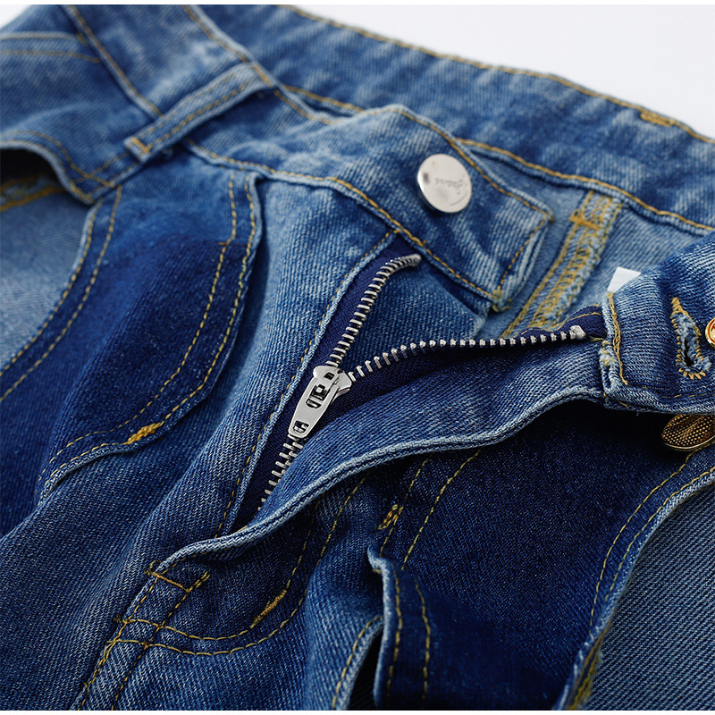 Women Summer Casual Cutout Metal Buckle Denim Pants