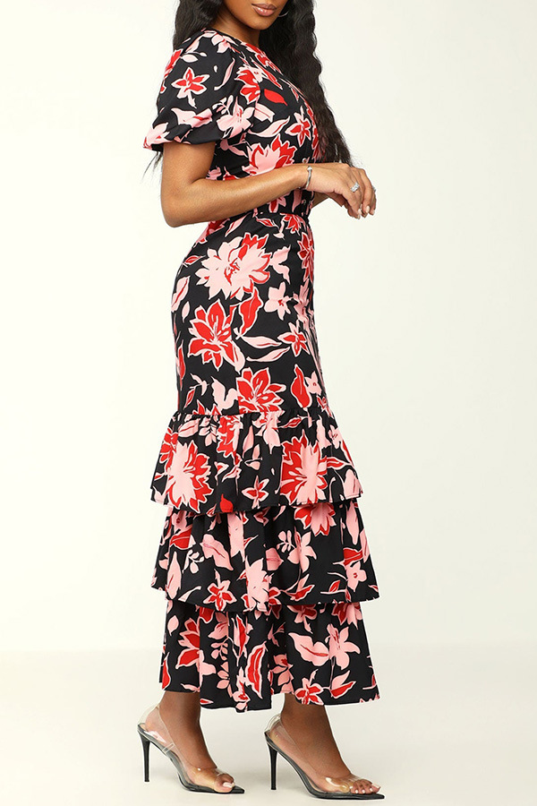 Summer Women printed multi-layer dress