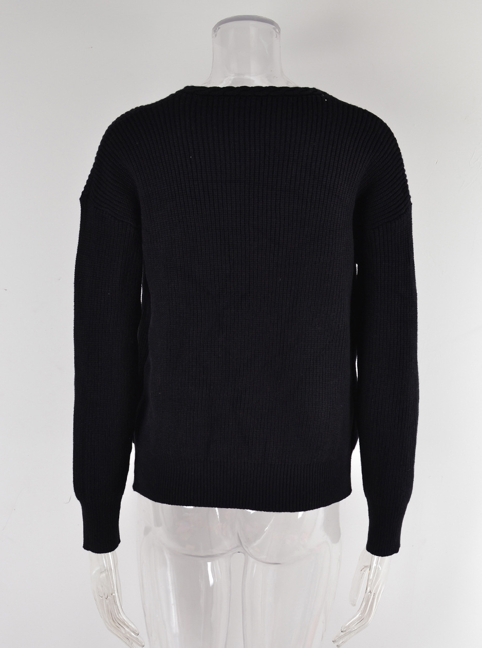 Women v-neck twist knittin sweater