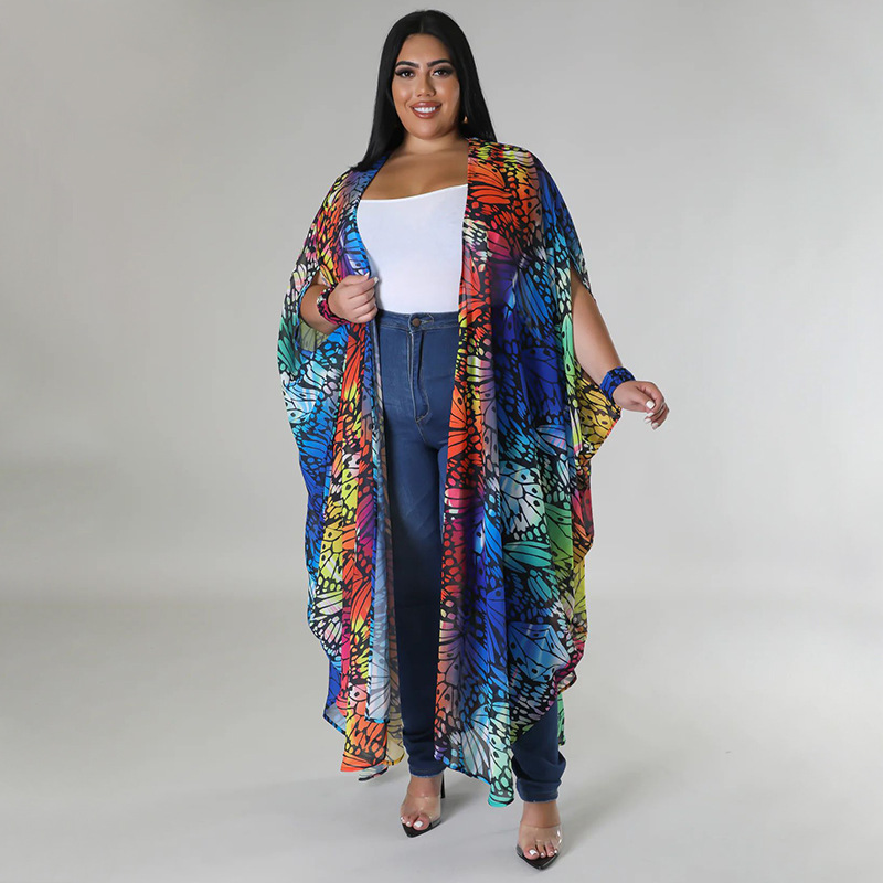Plus Size Women Chiffon Print Casual Robe
