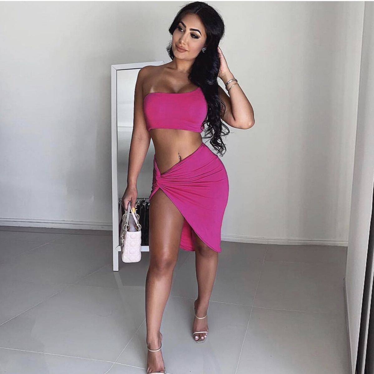 Spring Summer Women's Sexy Crop Two Piece Skirt Set