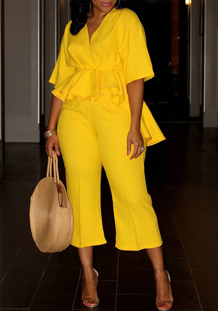 Spring Summer Women's Suit Top Knife-cut Wide-leg Bottoms