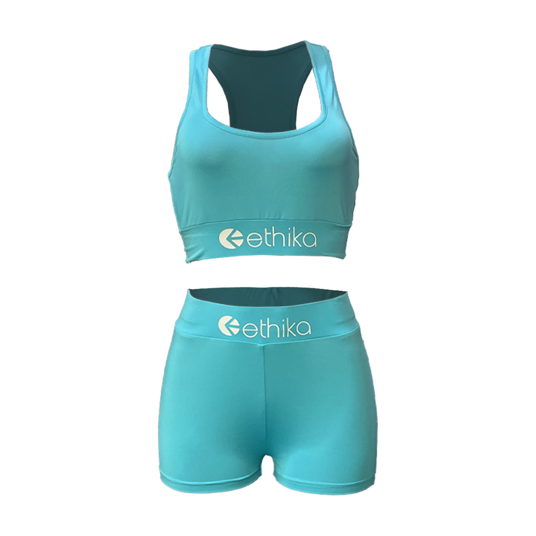 Women Solid Letter Print Top and Shorts Sport Two-Piece Set