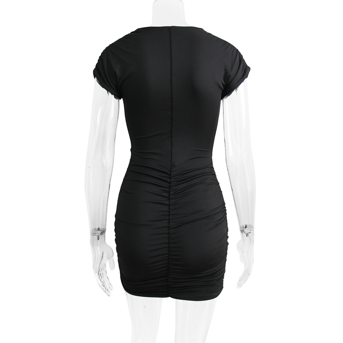 Women's Sexy V Neck Pleated Bodycon Dress