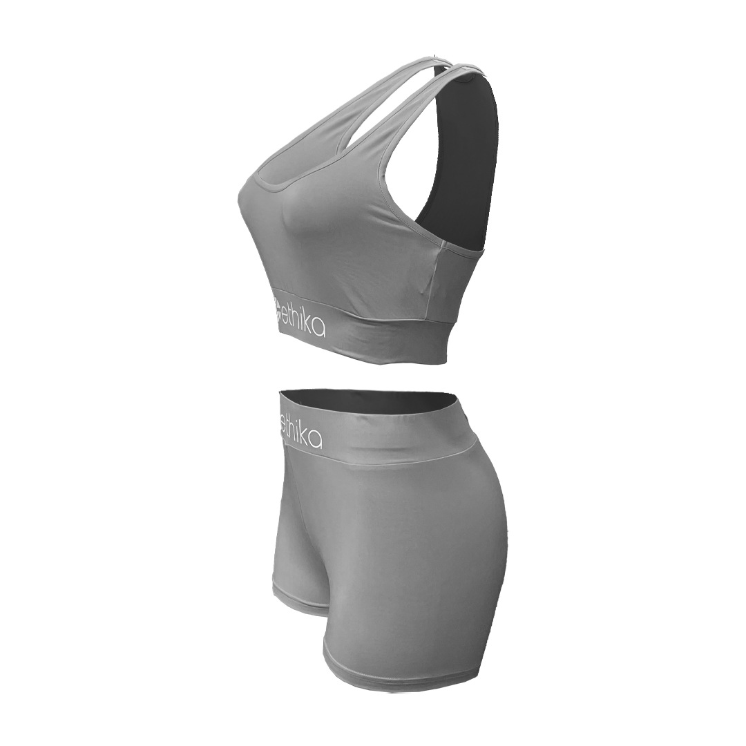 Women Solid Letter Print Top and Shorts Sport Two-Piece Set