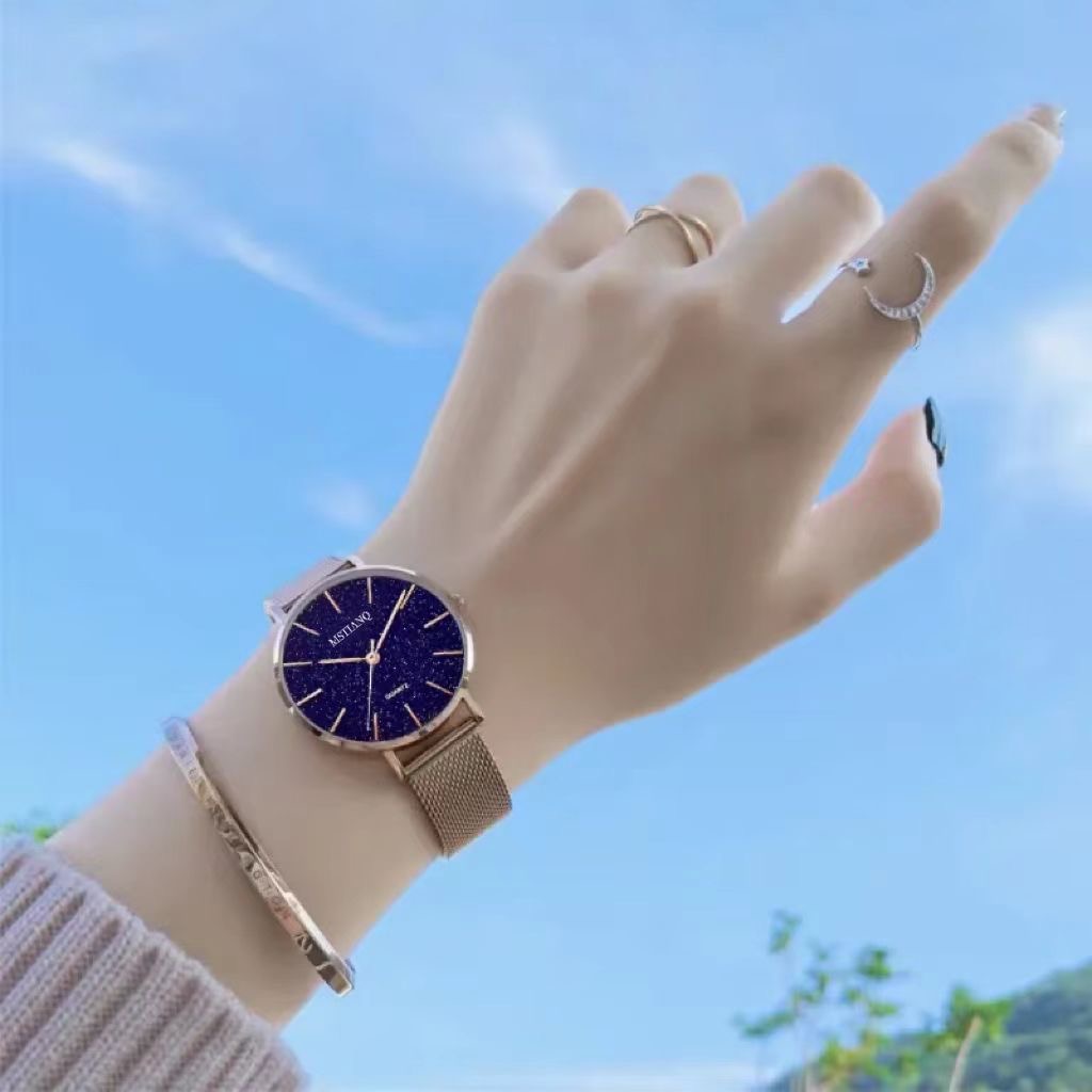 Starry sky Korean style simple and cool watch for women ins niche light luxury casual versatile literary small dial watch Style