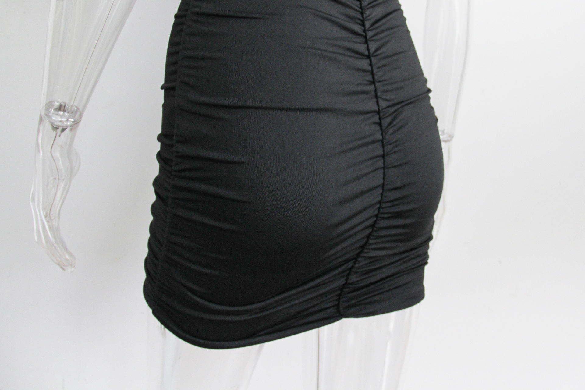 Women's Sexy V Neck Pleated Bodycon Dress