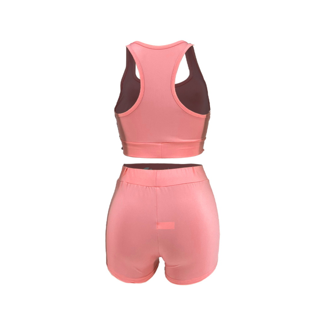 Women Solid Letter Print Top and Shorts Sport Two-Piece Set