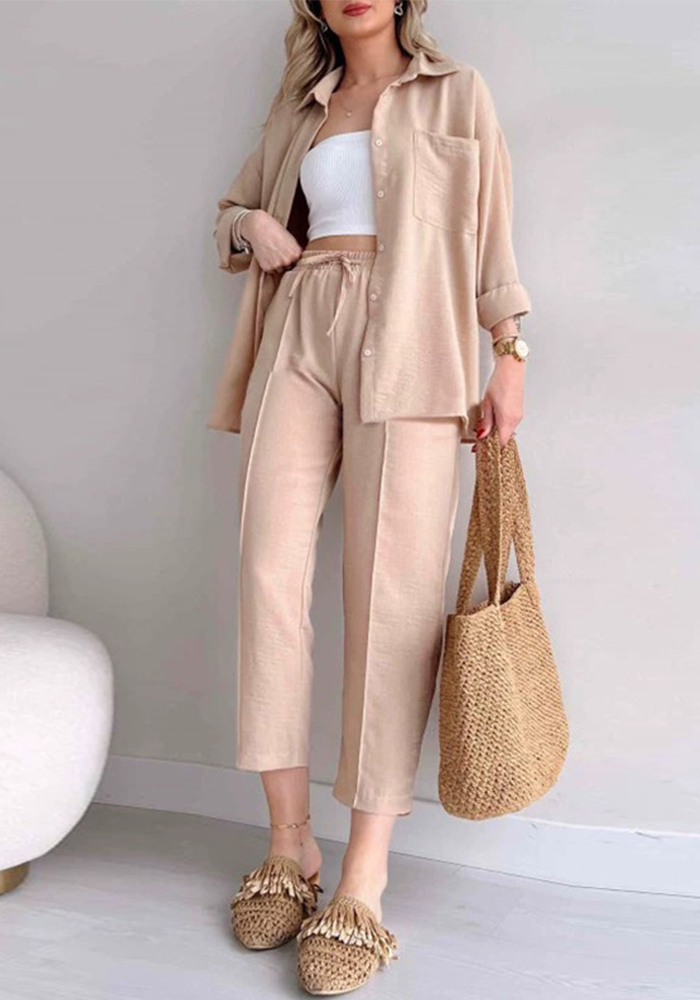 Plus Size Women's Fall Casual Loose Shirt Coat Cropped Sport Harem Pants Two-Piece Set