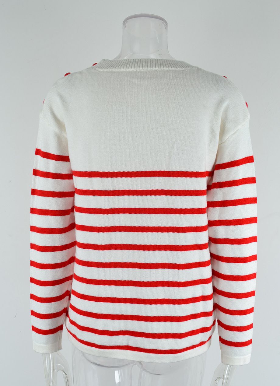 Women Button Striped Knitting Sweater