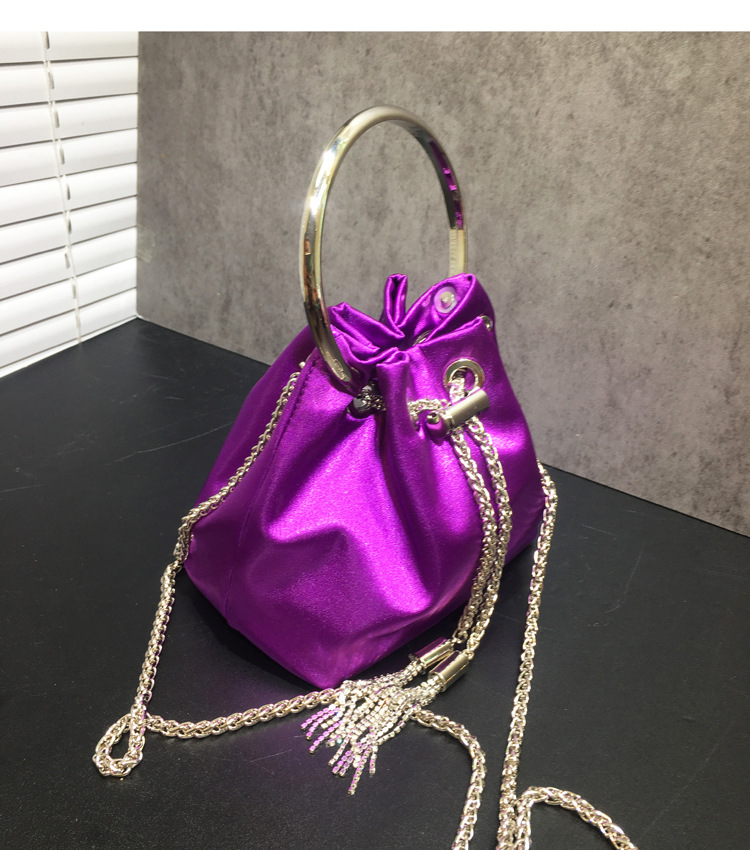 Women's Dinner Bag Flash Diamond Tassel Drawstring Satin Handheld Mini Bucket Bag Chain Messenger Bag