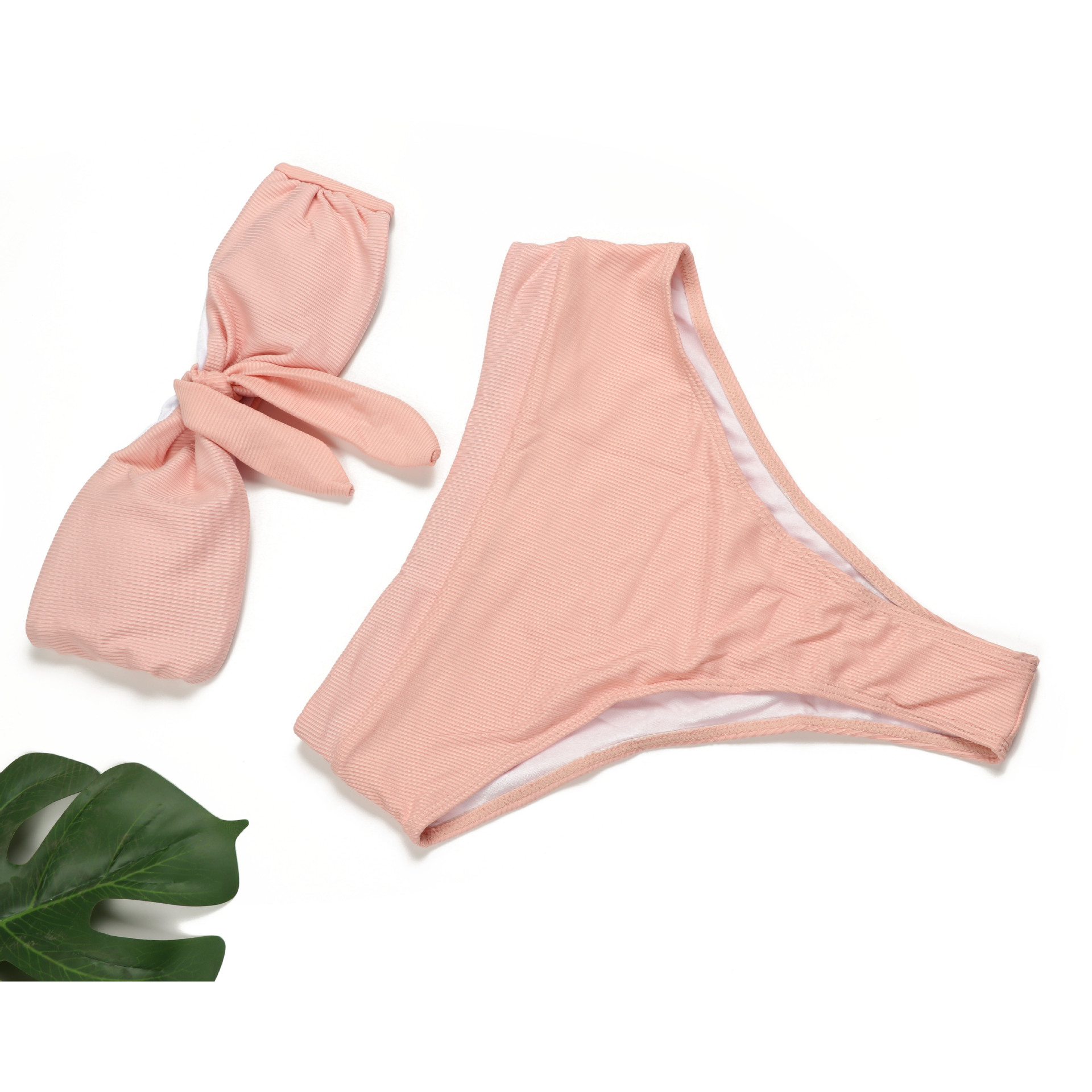 High Waist Women Two Pieces Bikini Strapless Ribbed Swimsuit