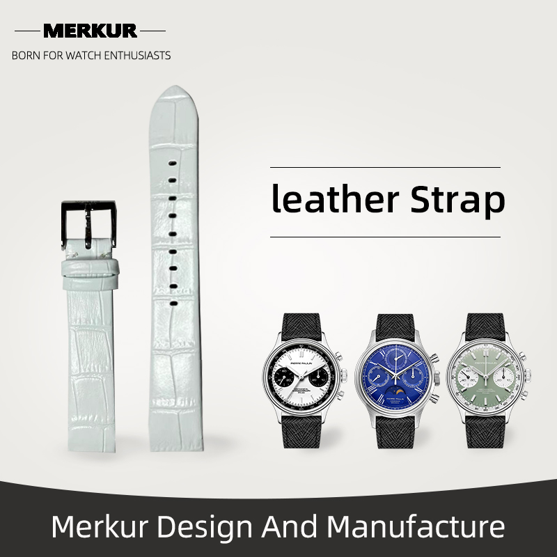 New MERKUR Watch Curved end link  Leather Band Strap 18MM  Blue and Brown From Merkur Military  water Resist For Mens Womens Watches Diver Chronograph Tourbillon Vintage Retro Pilot Watch Seagull 1963