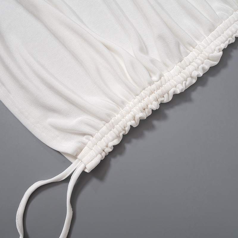 Women Summer Solid Sexy Drawstring Pleated Short Sleeve Dress