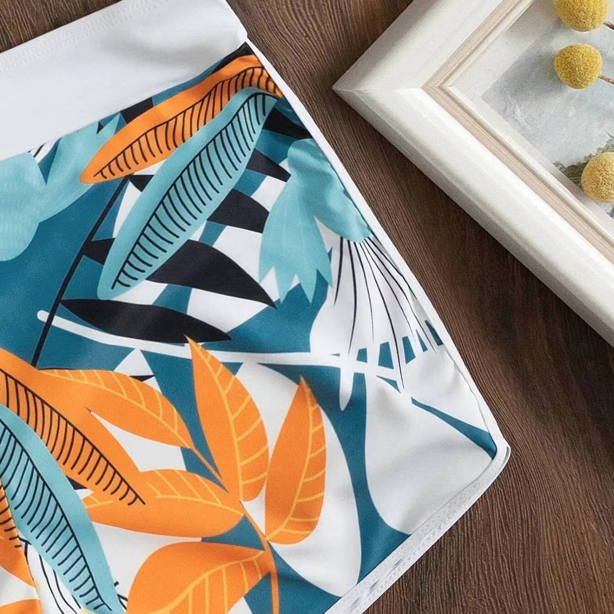 Women's Swimsuit Two Pieces High Waist Patchwork Tie Square Leg Varsity Sport Surf Bikini