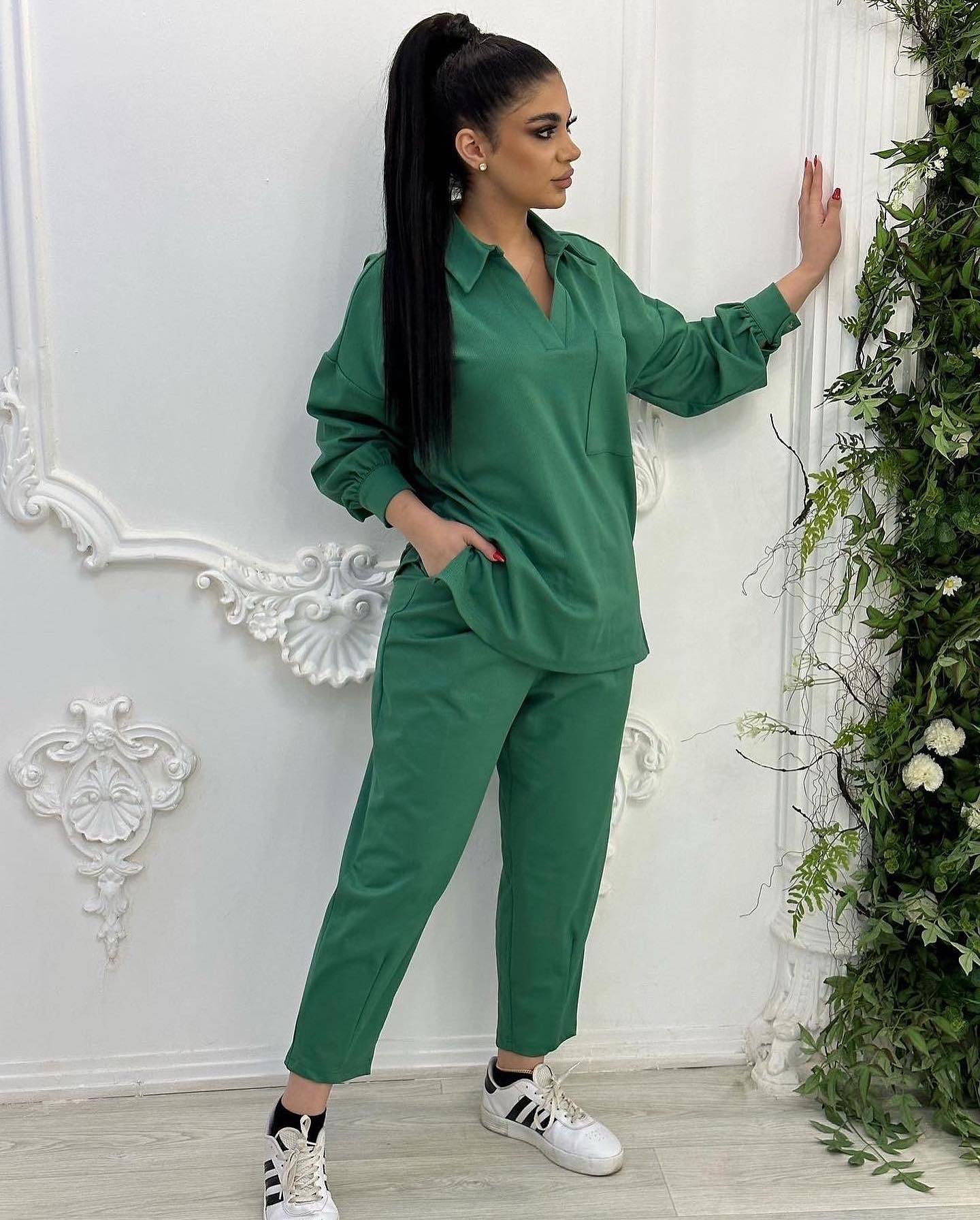 Women's Plus Size Casual Fall Turndown Collar Long Sleeve Shirt High Waist Side Pocket Casual Pants Set