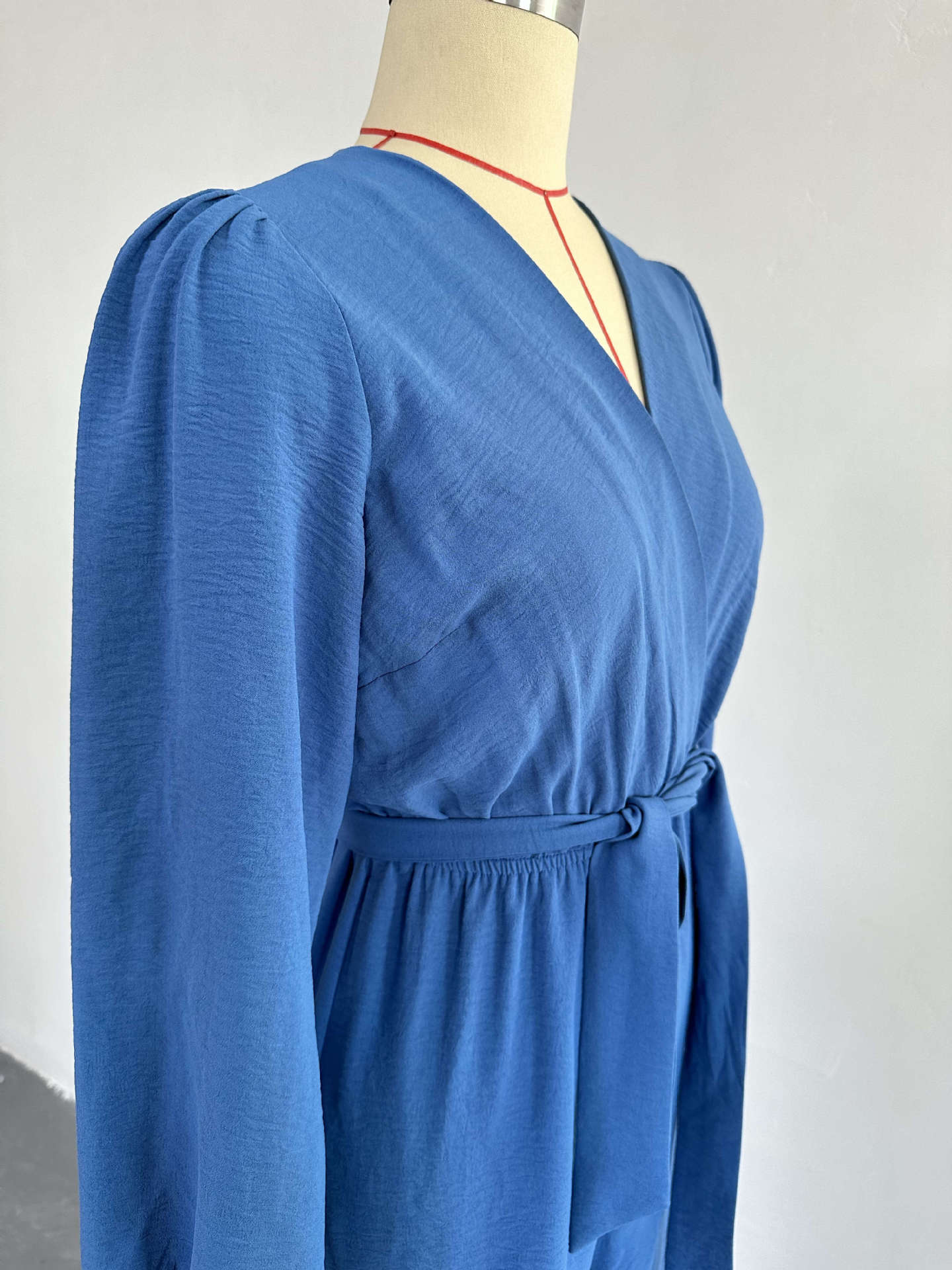 Women's summer wash wrinkled v-neck long-sleeved tie-up high waist jumpsuit