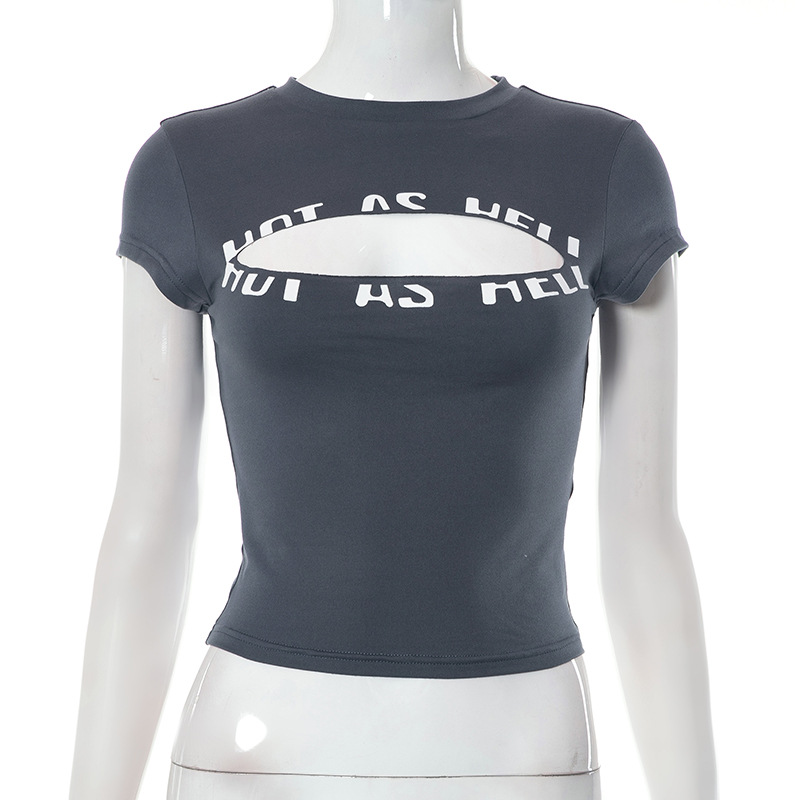 Women Summer Casual Letter Print Round Neck Short Sleeve Top