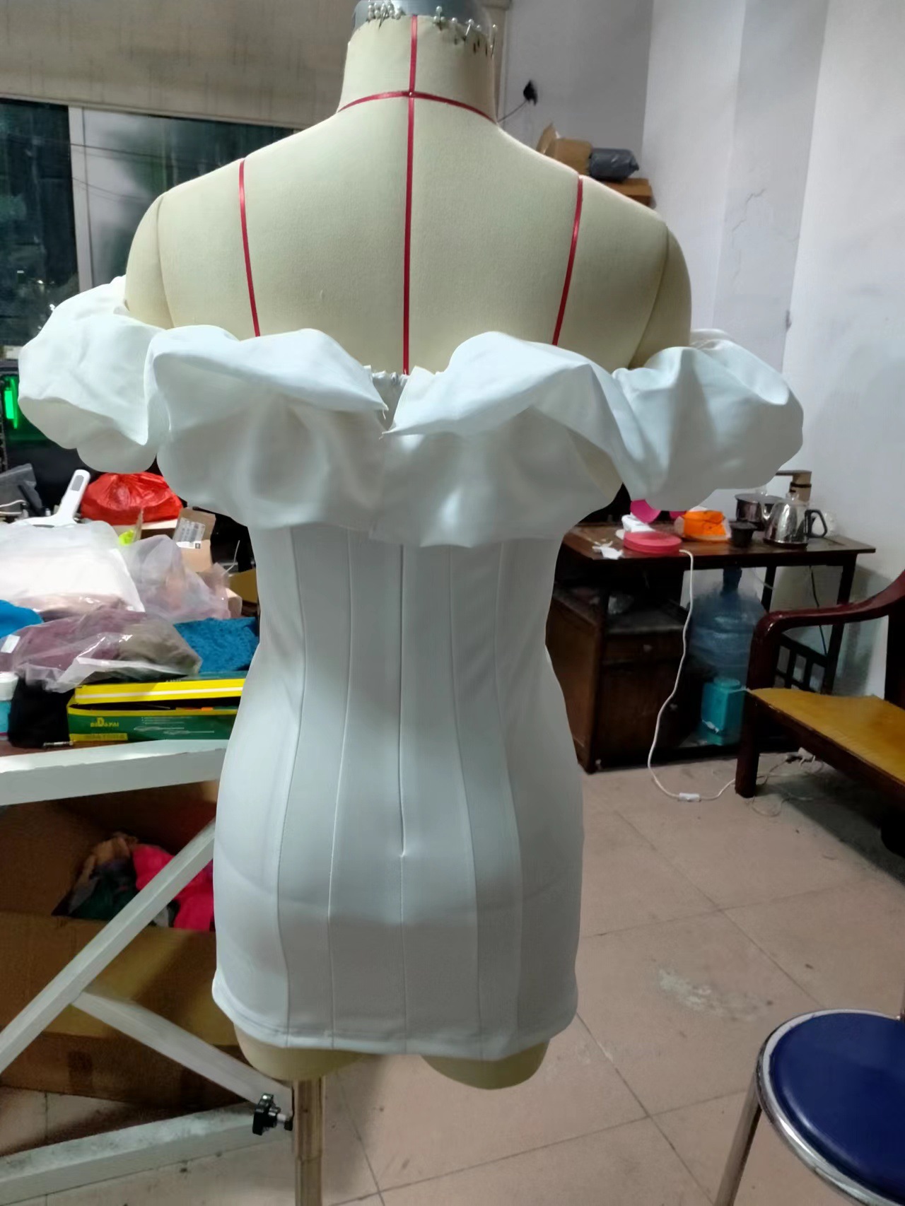 Women's Off Shoulder Fashion Sexy Low Back Dress Puff Neck Mini Gown