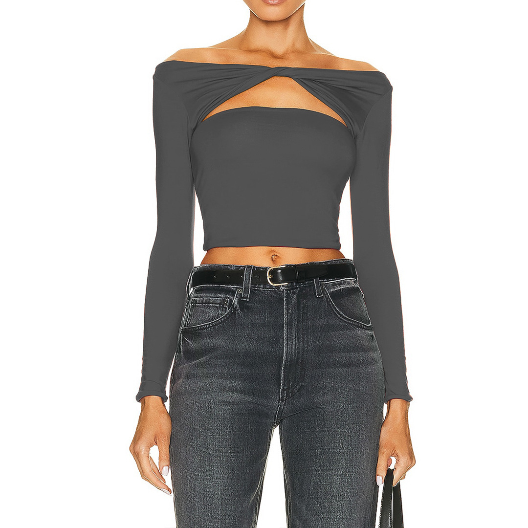 Women Solid Cutout Knot Off Shoulder T-Shirt