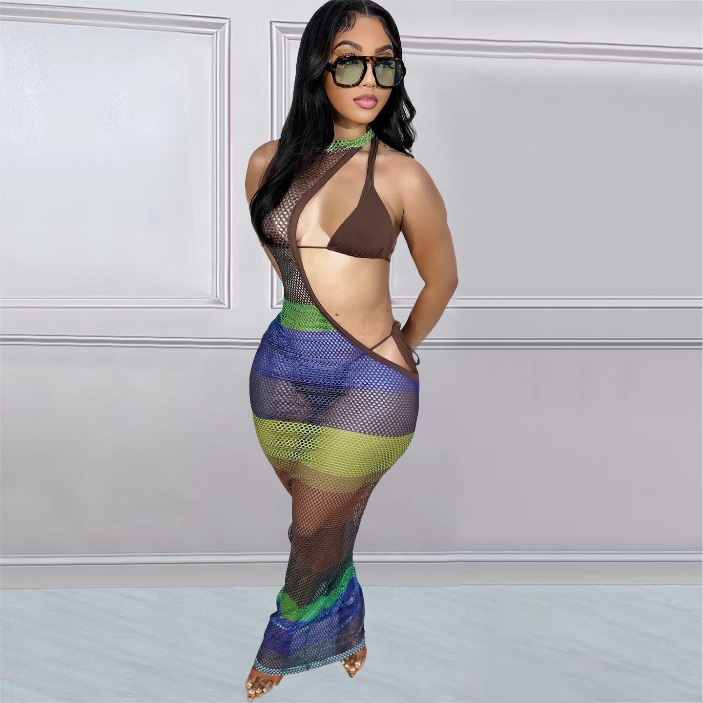 Women Screen Printing Swimwears Dresses Three-Piece