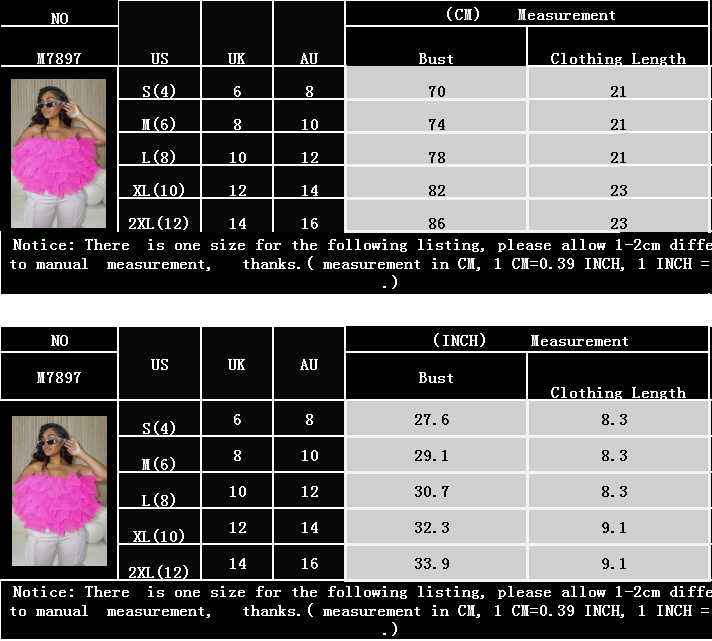 Women Layered Puff Petal Mesh Sleeveless Backless Strapless Top