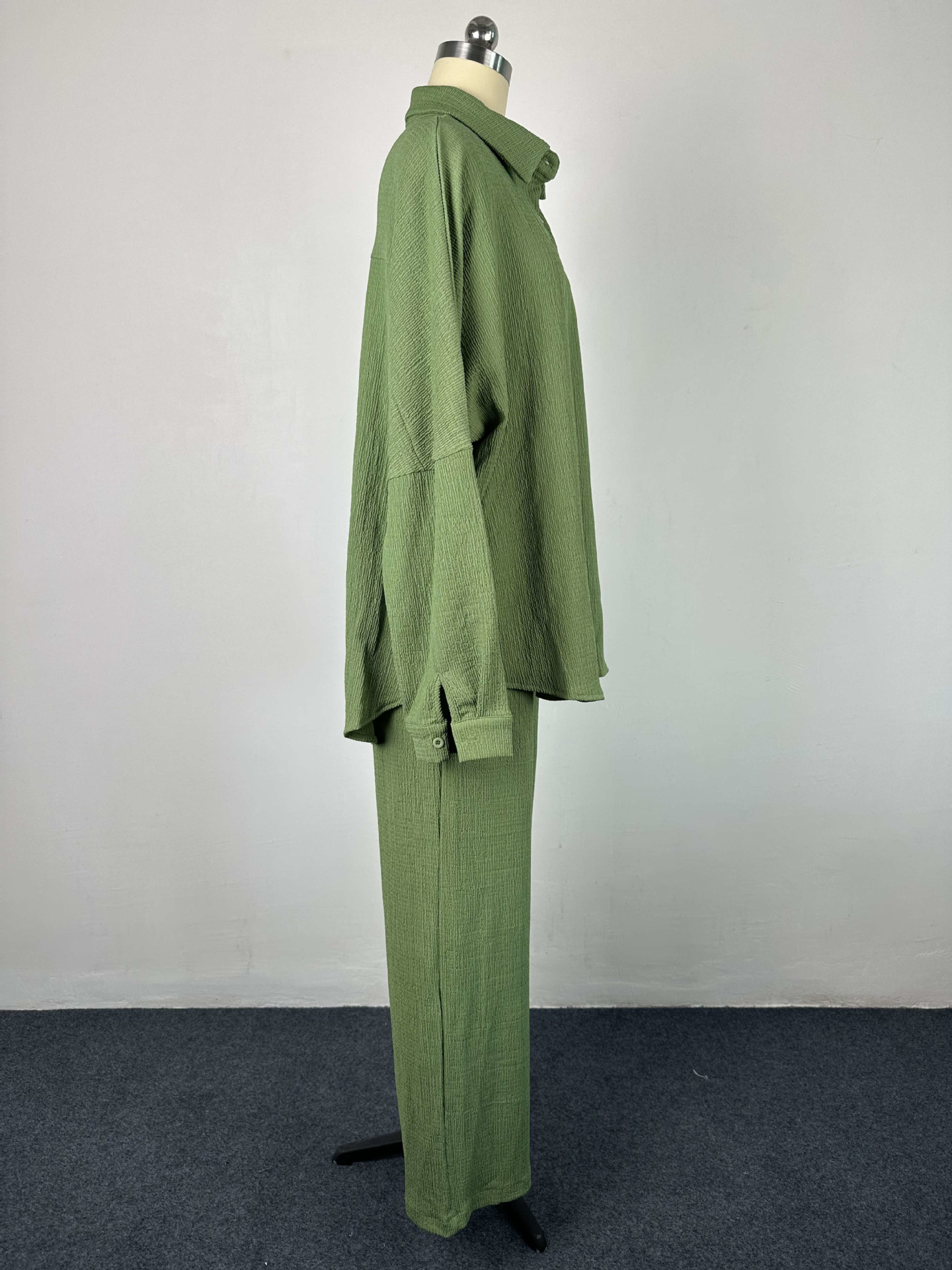 Women's Summer Chic Solid Long Sleeve Shirt Coat Wide Leg Pants Casual Two-Piece Set