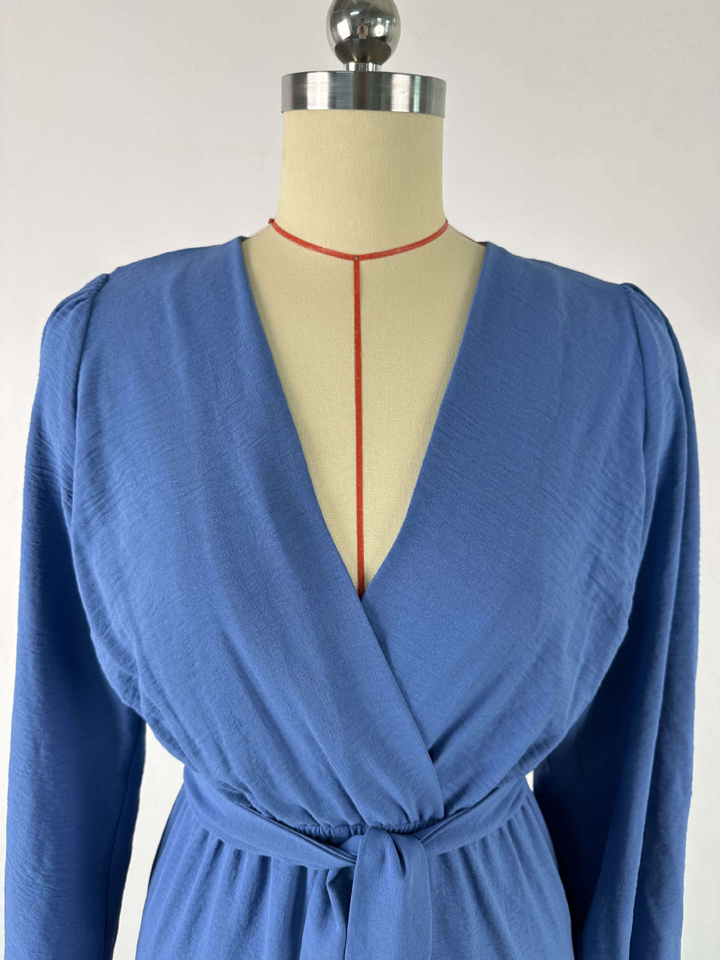 Women's summer wash wrinkled v-neck long-sleeved tie-up high waist jumpsuit