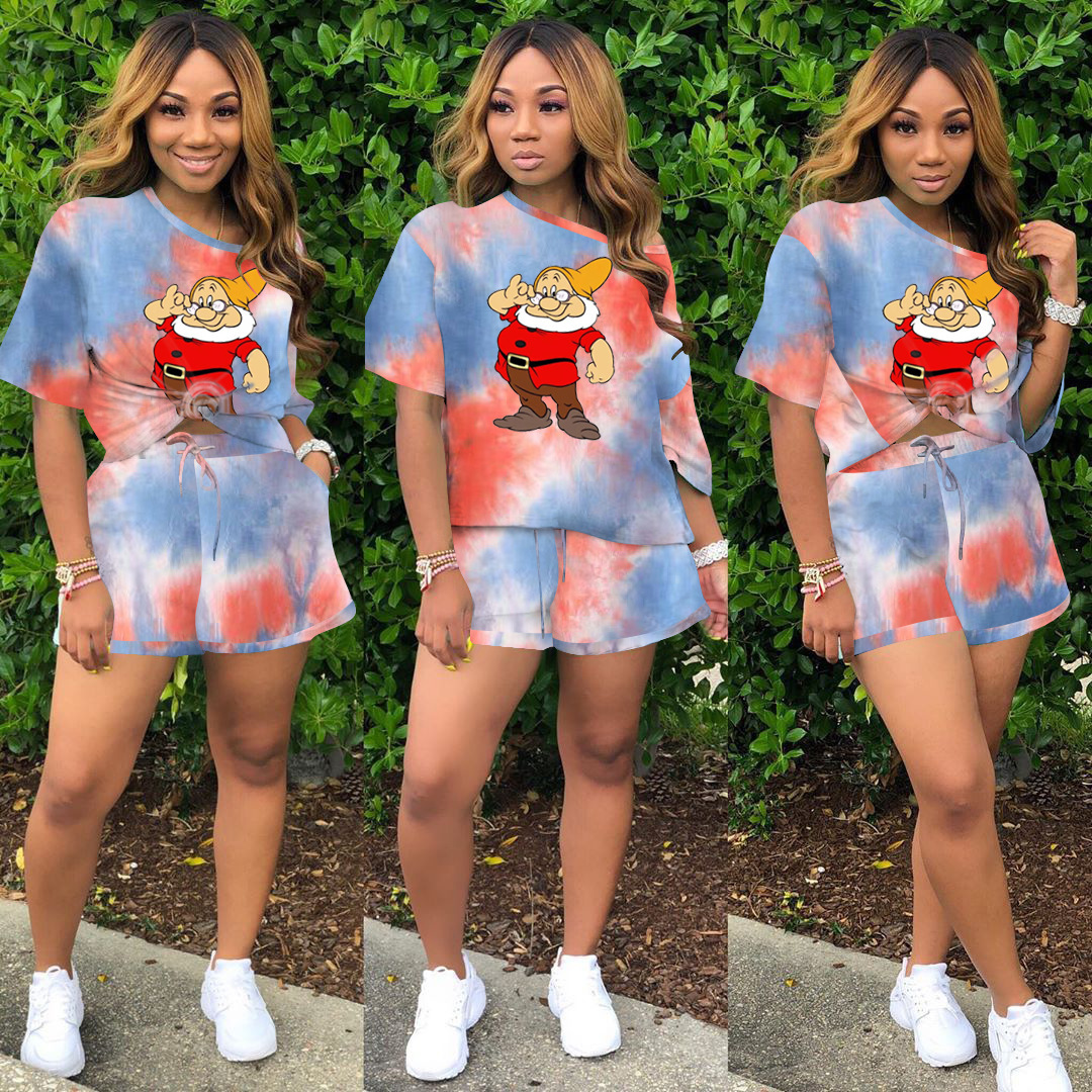 Women's Fashion Casual Print Short Sleeve Two-Piece Set