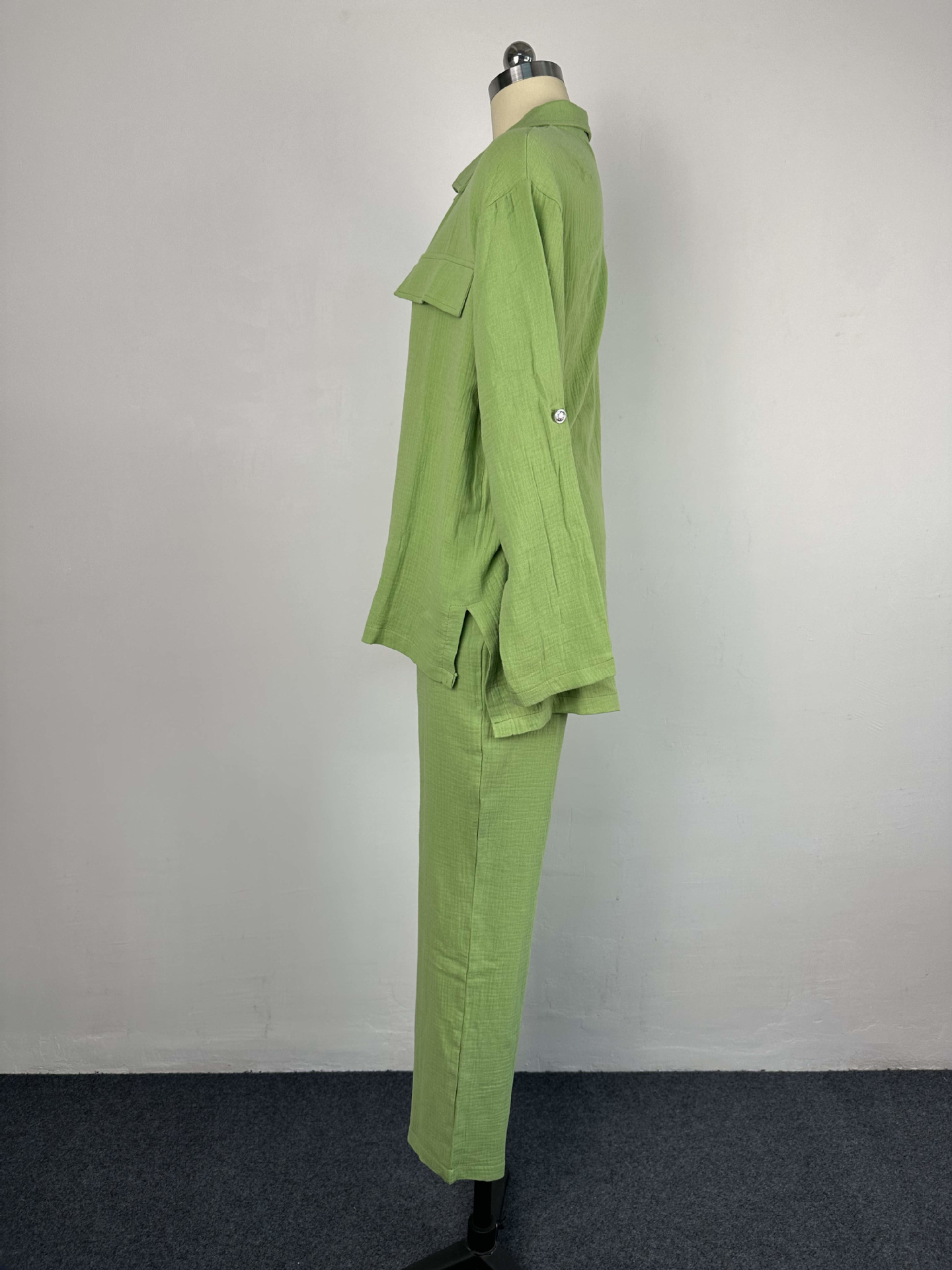 Plus Size Women's Double Crepe Oversized Turndown Collar Long Sleeve Set