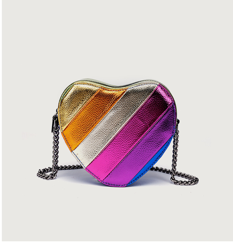 Women's bag contrast color rainbow Patchwork chain Messenger bag shoulder bag