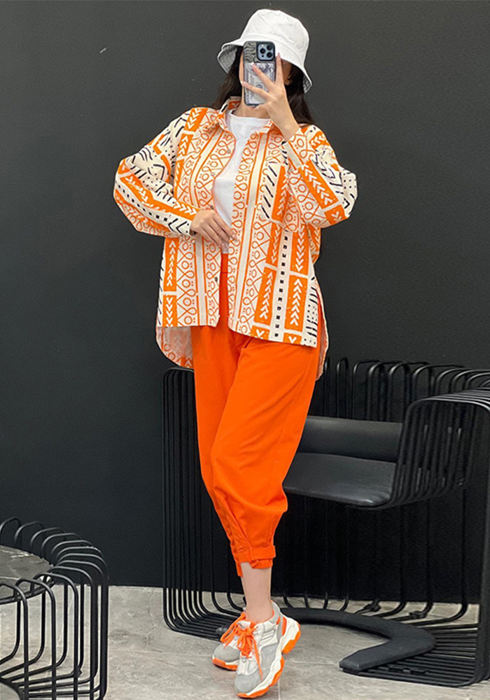 Casual suit Loose Plus Size fashion women's long-sleeved shirt pants linen two-piece suit