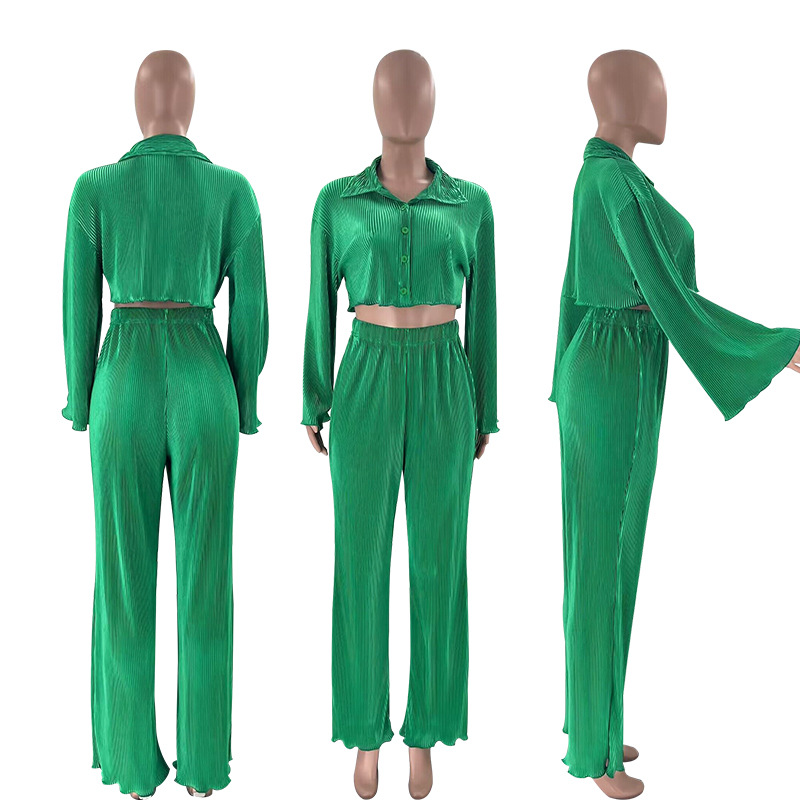 Women Solid Sexy Shirt and Casual Pants Two Piece Set