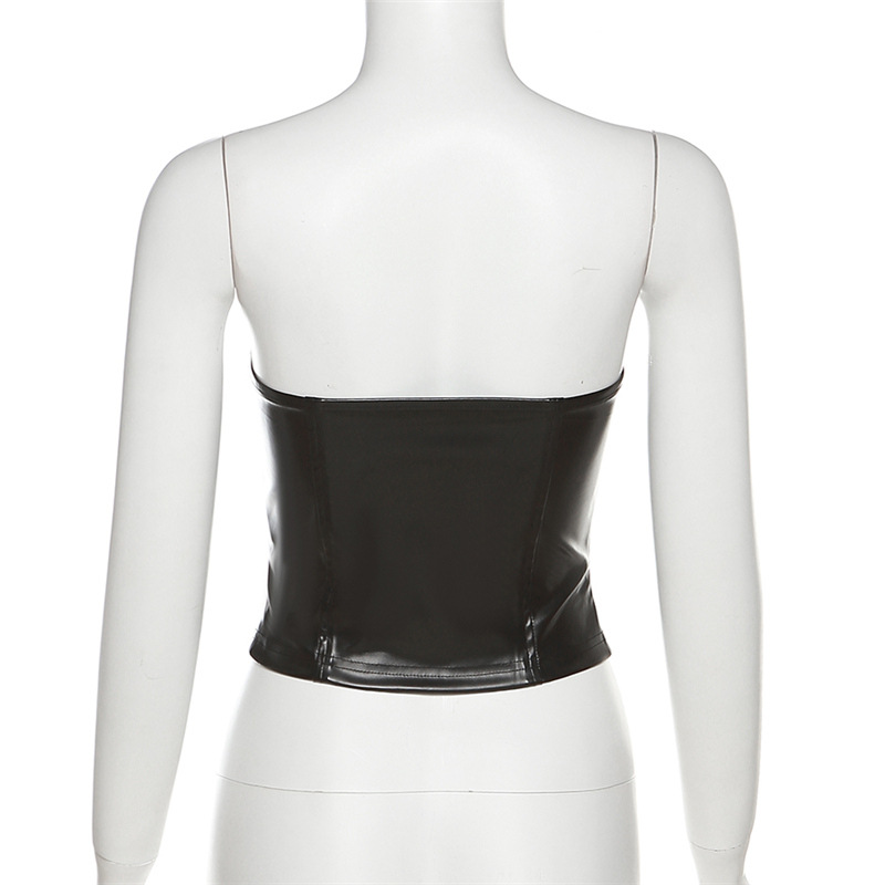 Summer Women Solid Off Shoulder pu Leather Tank Top