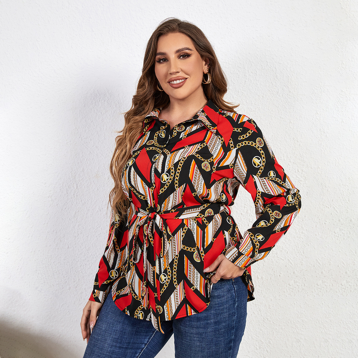 Women Loose Long Sleeve Printed Shirt